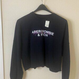 New Abercrombie & Fitch Women's Black Logo Cut Off Crewneck Sweatshirt XL